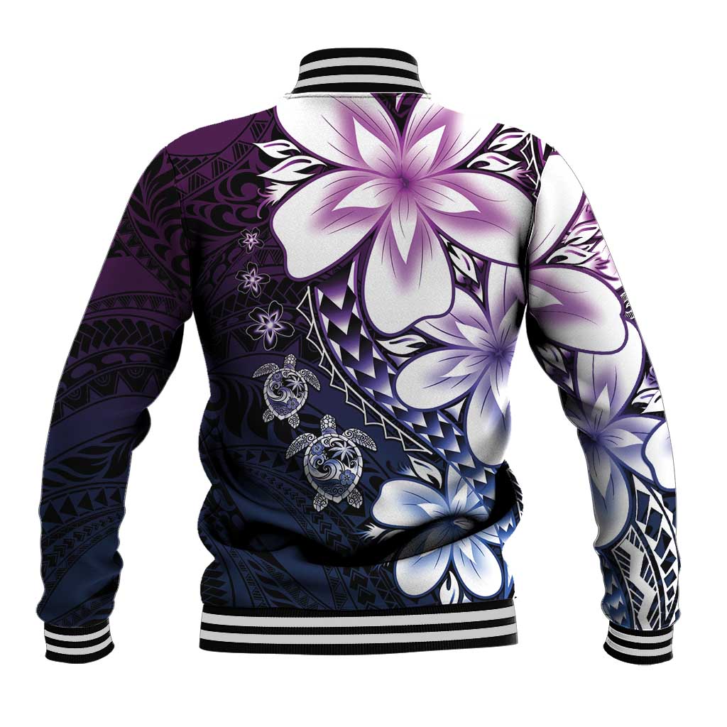 Polynesia Romantic Valentine Baseball Jacket Sea Turtle Couple With Purple Gradient Plumeria