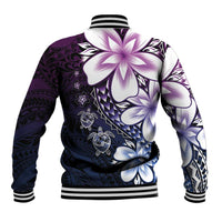 Polynesia Romantic Valentine Baseball Jacket Sea Turtle Couple With Purple Gradient Plumeria