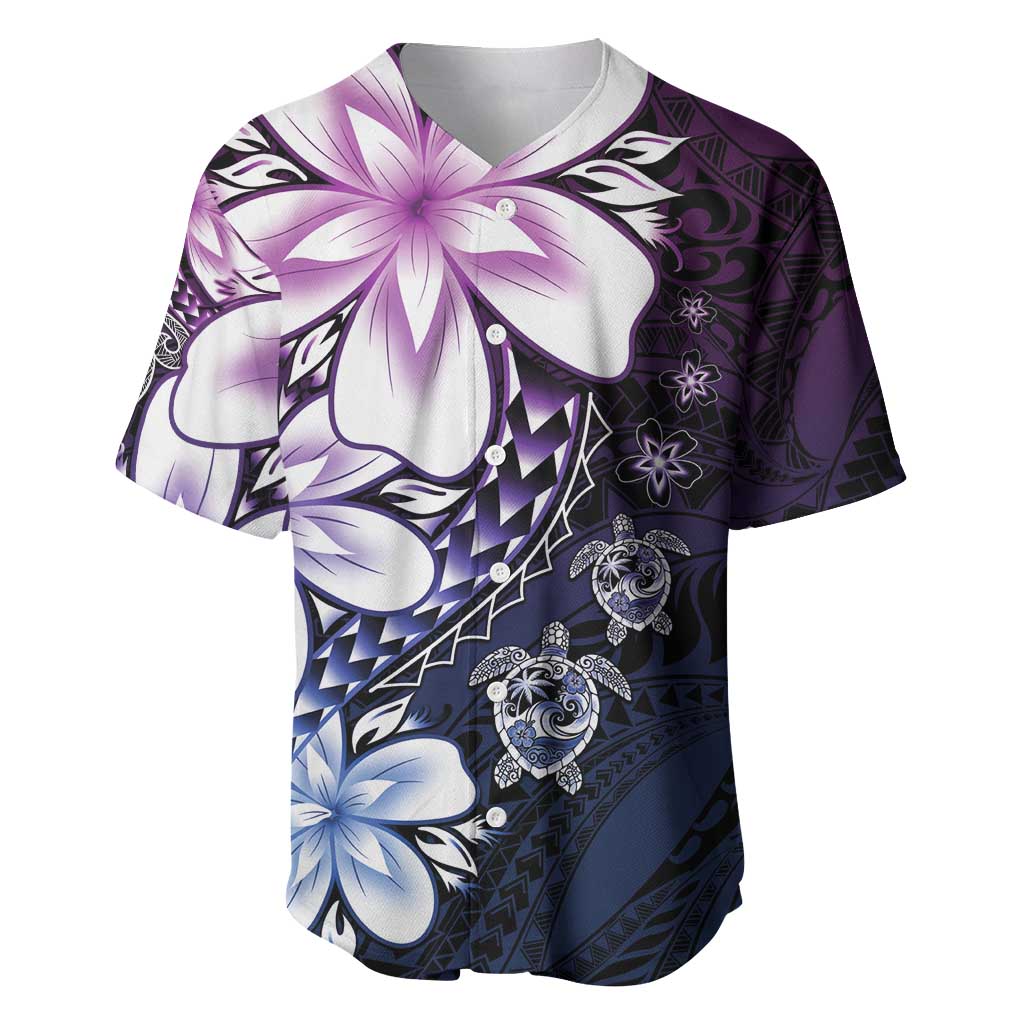Polynesia Romantic Valentine Baseball Jersey Sea Turtle Couple With Purple Gradient Plumeria