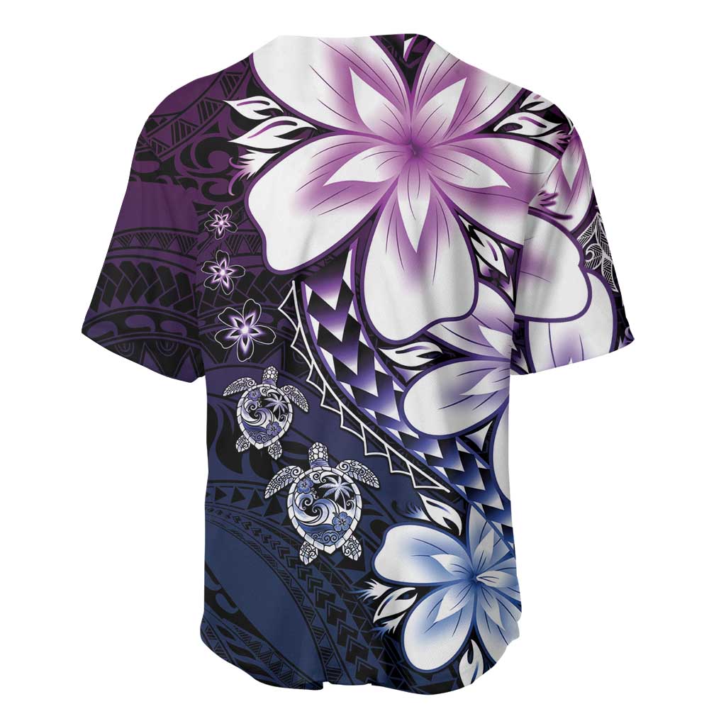 Polynesia Romantic Valentine Baseball Jersey Sea Turtle Couple With Purple Gradient Plumeria