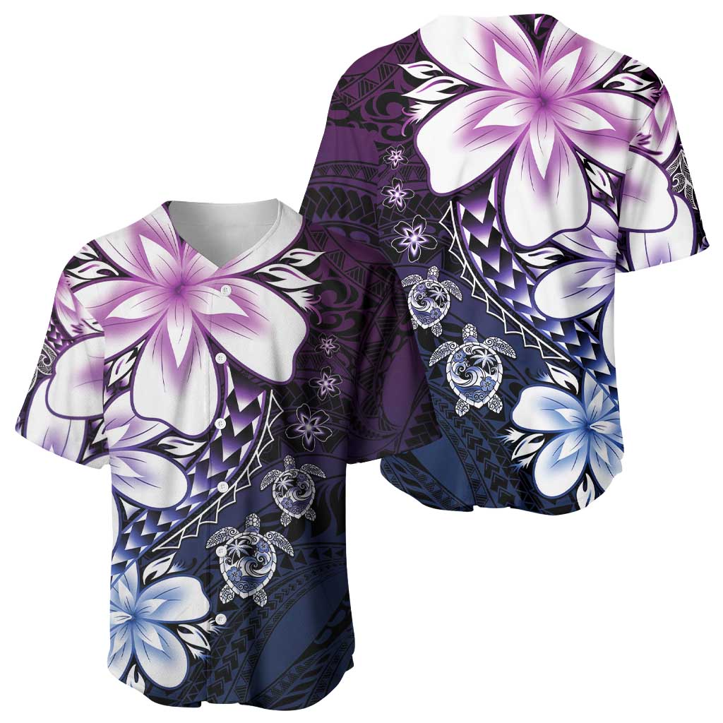 Polynesia Romantic Valentine Baseball Jersey Sea Turtle Couple With Purple Gradient Plumeria