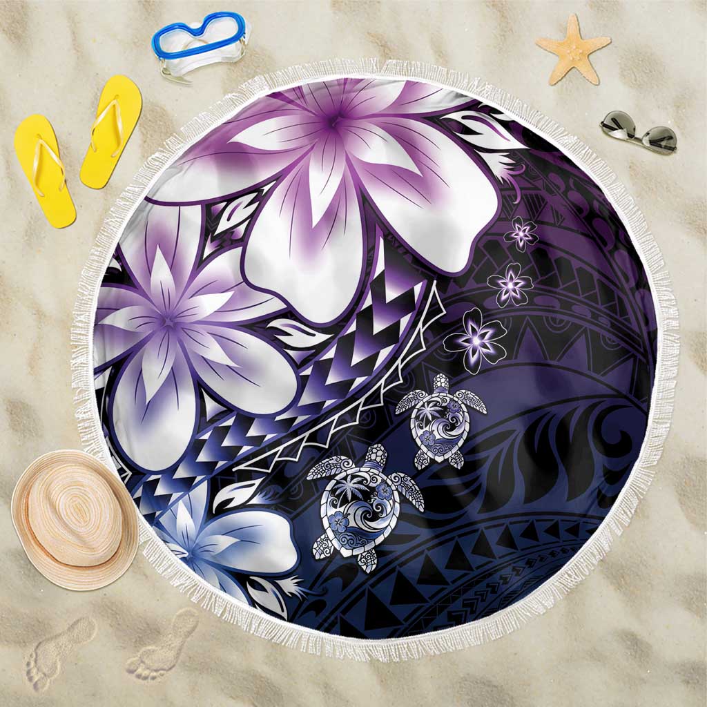 Polynesia Romantic Valentine Beach Blanket Sea Turtle Couple With Purple Gradient Plumeria