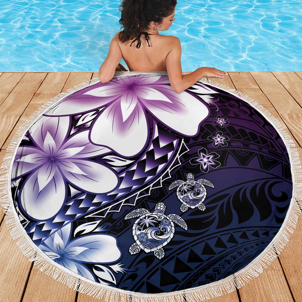 Polynesia Romantic Valentine Beach Blanket Sea Turtle Couple With Purple Gradient Plumeria