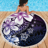 Polynesia Romantic Valentine Beach Blanket Sea Turtle Couple With Purple Gradient Plumeria