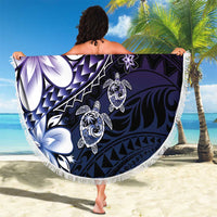Polynesia Romantic Valentine Beach Blanket Sea Turtle Couple With Purple Gradient Plumeria
