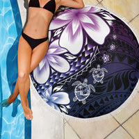 Polynesia Romantic Valentine Beach Blanket Sea Turtle Couple With Purple Gradient Plumeria