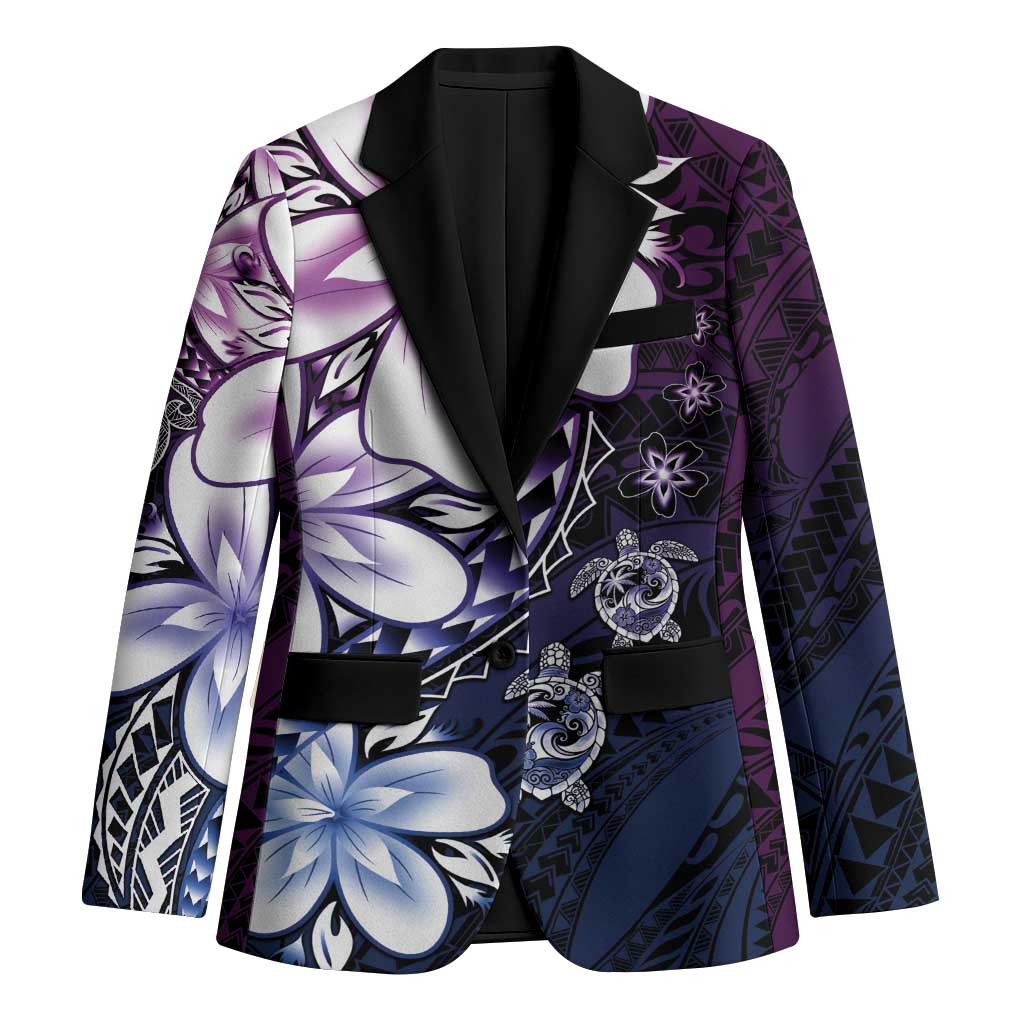 Polynesia Romantic Valentine Blazer Sea Turtle Couple With Purple Gradient Plumeria