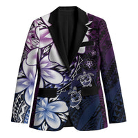 Polynesia Romantic Valentine Blazer Sea Turtle Couple With Purple Gradient Plumeria