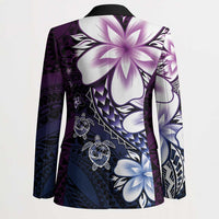 Polynesia Romantic Valentine Blazer Sea Turtle Couple With Purple Gradient Plumeria