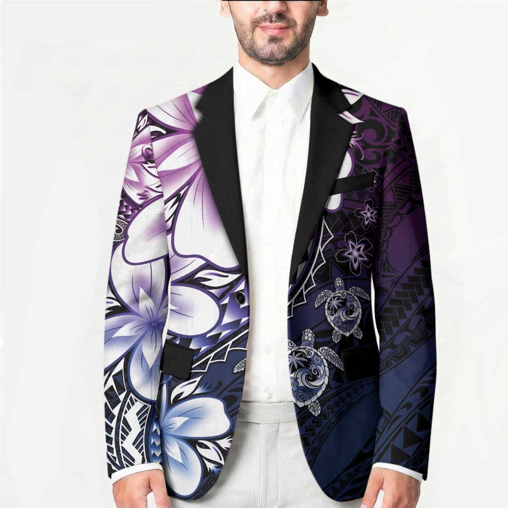 Polynesia Romantic Valentine Blazer Sea Turtle Couple With Purple Gradient Plumeria