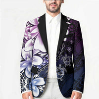 Polynesia Romantic Valentine Blazer Sea Turtle Couple With Purple Gradient Plumeria