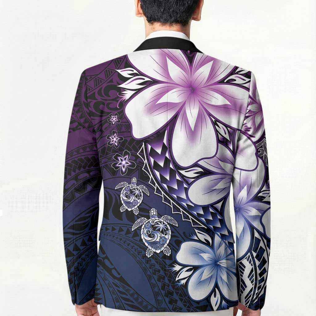 Polynesia Romantic Valentine Blazer Sea Turtle Couple With Purple Gradient Plumeria