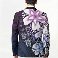 Polynesia Romantic Valentine Blazer Sea Turtle Couple With Purple Gradient Plumeria