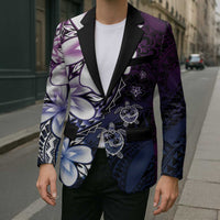 Polynesia Romantic Valentine Blazer Sea Turtle Couple With Purple Gradient Plumeria