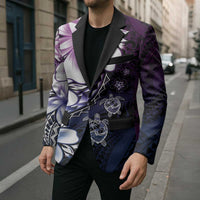 Polynesia Romantic Valentine Blazer Sea Turtle Couple With Purple Gradient Plumeria