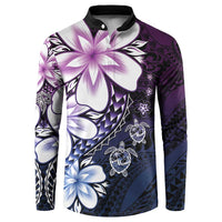 Polynesia Romantic Valentine Button Sweatshirt Sea Turtle Couple With Purple Gradient Plumeria