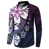 Polynesia Romantic Valentine Button Sweatshirt Sea Turtle Couple With Purple Gradient Plumeria