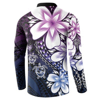 Polynesia Romantic Valentine Button Sweatshirt Sea Turtle Couple With Purple Gradient Plumeria