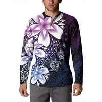 Polynesia Romantic Valentine Button Sweatshirt Sea Turtle Couple With Purple Gradient Plumeria