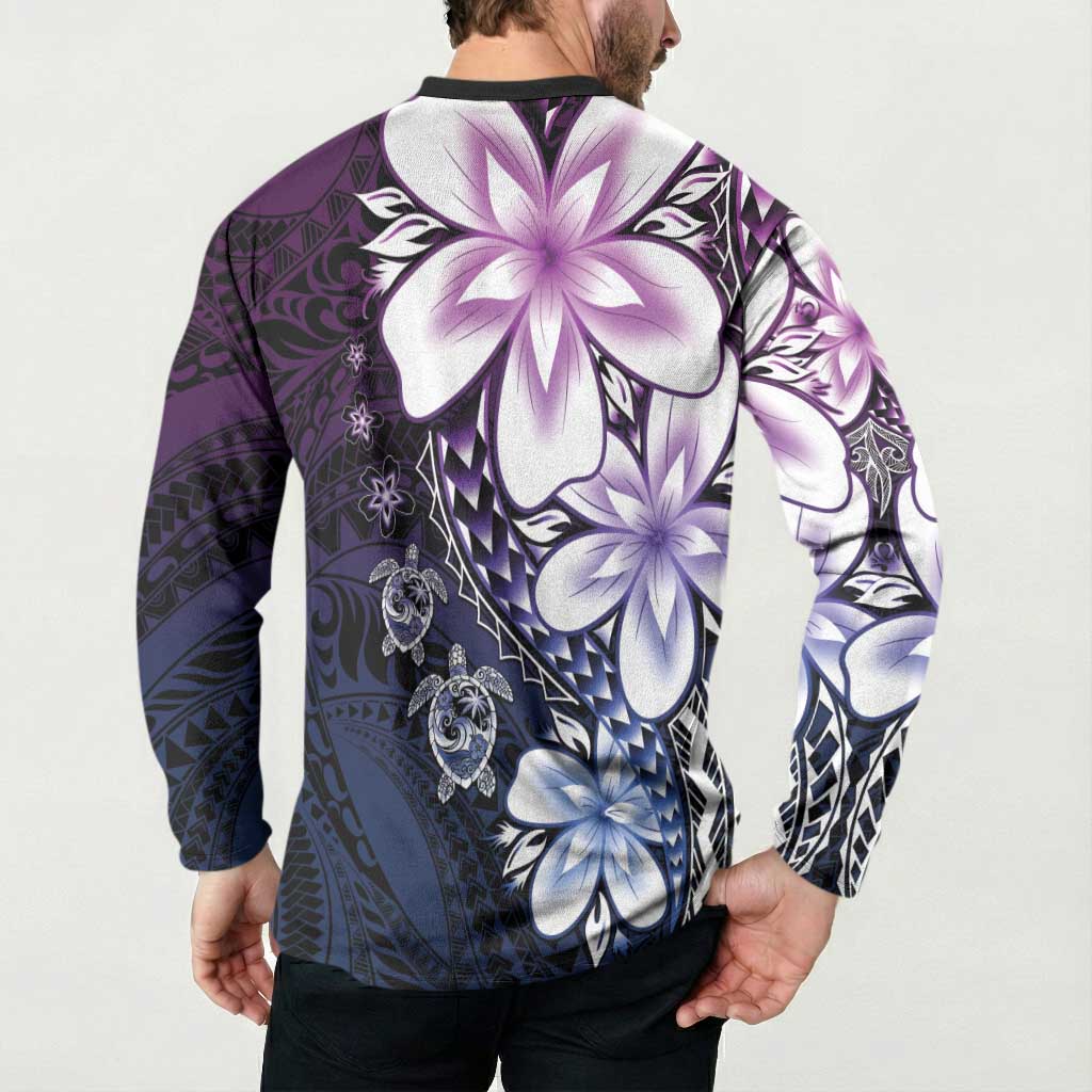 Polynesia Romantic Valentine Button Sweatshirt Sea Turtle Couple With Purple Gradient Plumeria