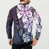 Polynesia Romantic Valentine Button Sweatshirt Sea Turtle Couple With Purple Gradient Plumeria