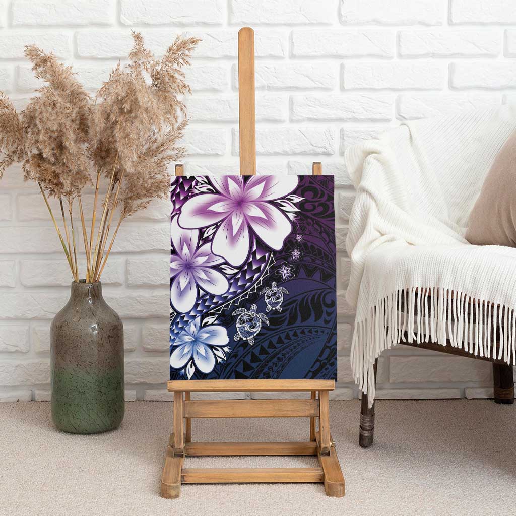 Polynesia Romantic Valentine Canvas Wall Art Sea Turtle Couple With Purple Gradient Plumeria