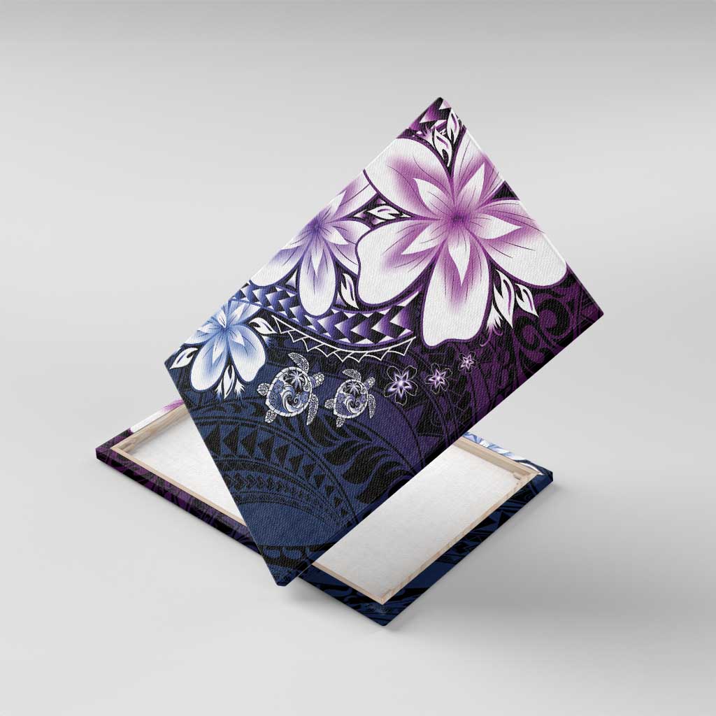 Polynesia Romantic Valentine Canvas Wall Art Sea Turtle Couple With Purple Gradient Plumeria