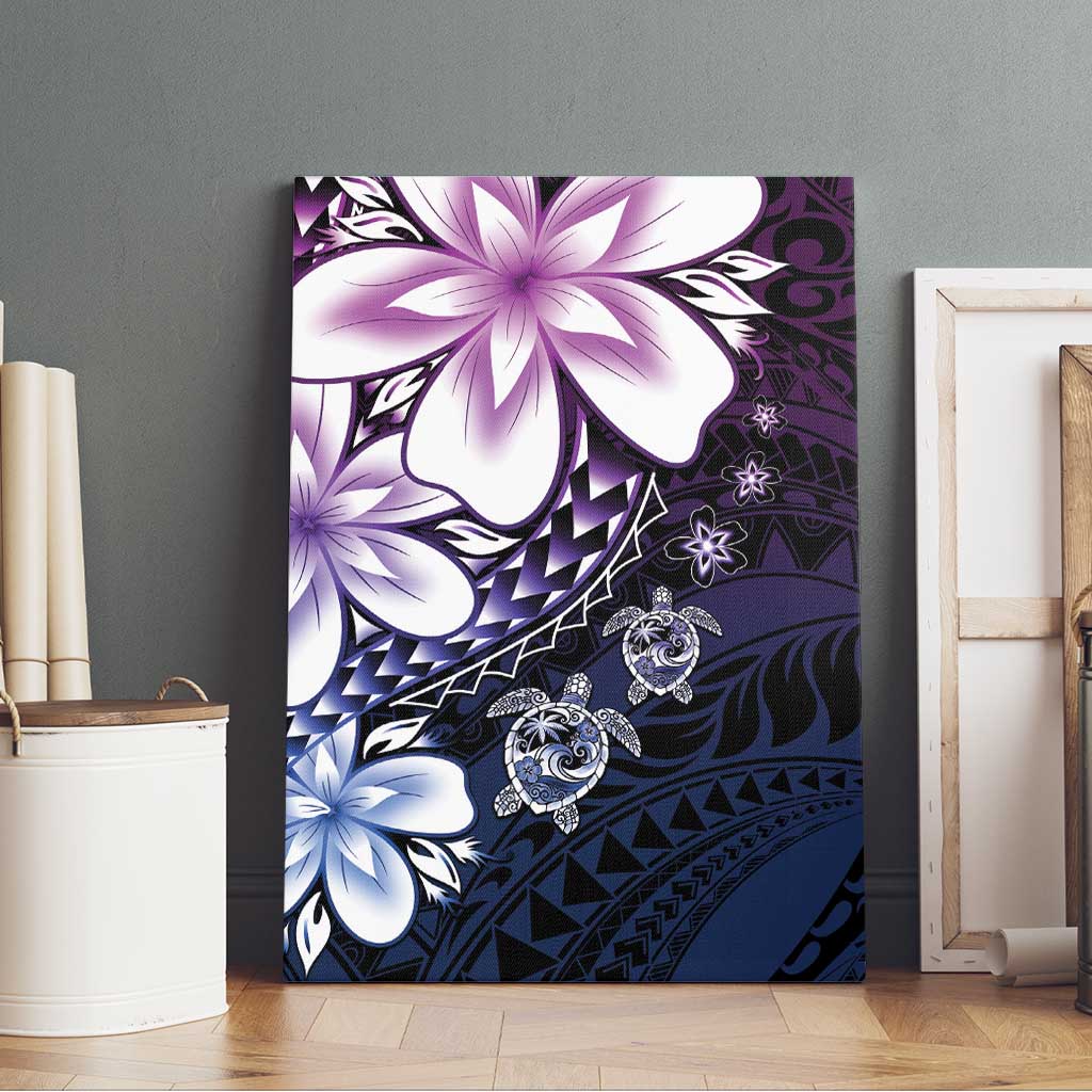 Polynesia Romantic Valentine Canvas Wall Art Sea Turtle Couple With Purple Gradient Plumeria
