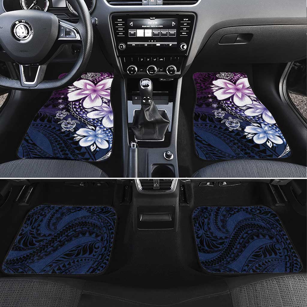 Polynesia Romantic Valentine Car Mats Sea Turtle Couple With Purple Gradient Plumeria