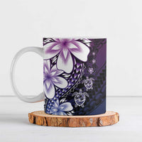 Polynesia Romantic Valentine Ceramic Mug Sea Turtle Couple With Purple Gradient Plumeria