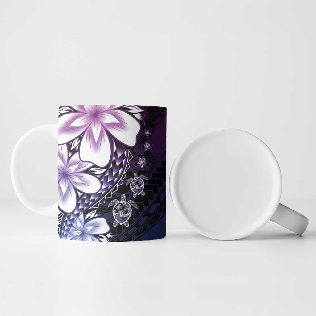 Polynesia Romantic Valentine Ceramic Mug Sea Turtle Couple With Purple Gradient Plumeria