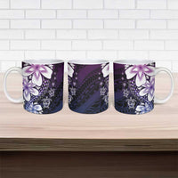 Polynesia Romantic Valentine Ceramic Mug Sea Turtle Couple With Purple Gradient Plumeria
