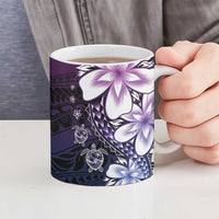 Polynesia Romantic Valentine Ceramic Mug Sea Turtle Couple With Purple Gradient Plumeria