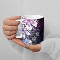 Polynesia Romantic Valentine Ceramic Mug Sea Turtle Couple With Purple Gradient Plumeria