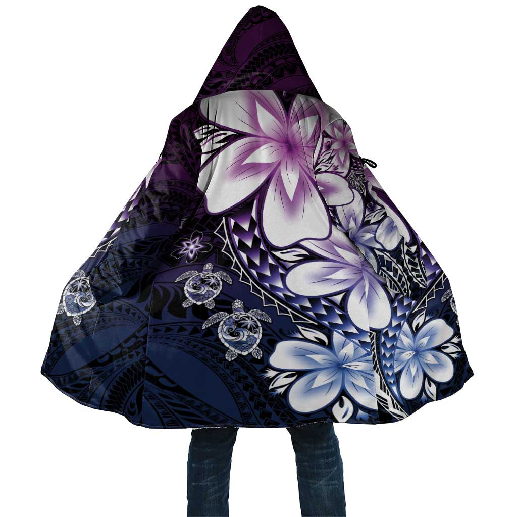 Polynesia Romantic Valentine Cloak Sea Turtle Couple With Purple Gradient Plumeria