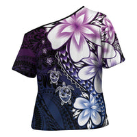 Polynesia Romantic Valentine Cross Shoulder Shirt Sea Turtle Couple With Purple Gradient Plumeria LT05 - Polynesian Pride