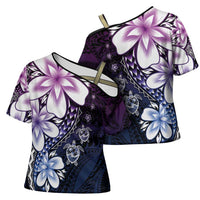Polynesia Romantic Valentine Cross Shoulder Shirt Sea Turtle Couple With Purple Gradient Plumeria LT05 - Polynesian Pride