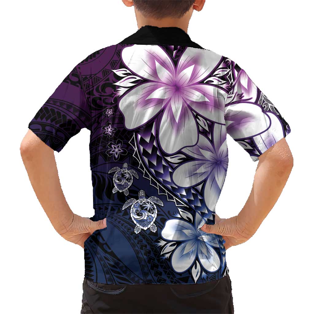 Polynesia Romantic Valentine Family Matching Long Sleeve Bodycon Dress and Hawaiian Shirt Sea Turtle Couple With Purple Gradient Plumeria LT05 - Polynesian Pride