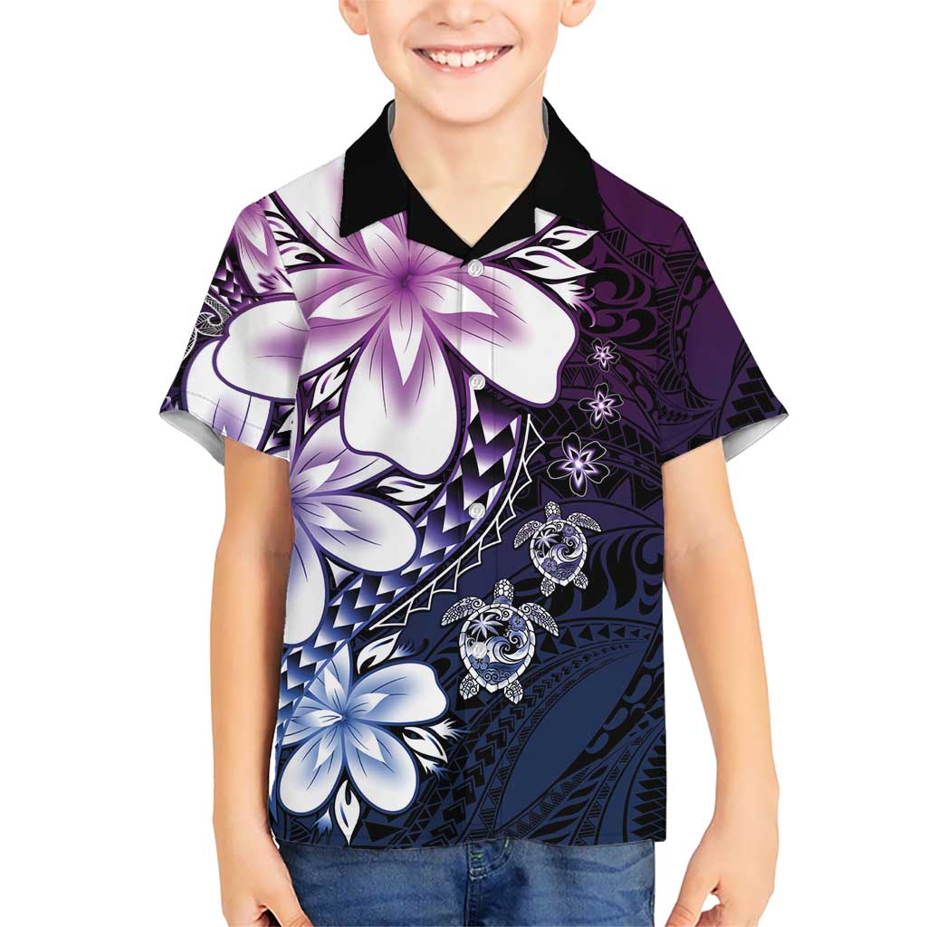 Polynesia Romantic Valentine Family Matching Mermaid Dress and Hawaiian Shirt Sea Turtle Couple With Purple Gradient Plumeria LT05 Son's Shirt Purple - Polynesian Pride