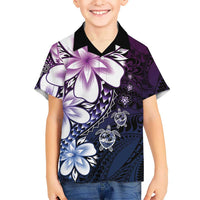 Polynesia Romantic Valentine Family Matching Off Shoulder Maxi Dress and Hawaiian Shirt Sea Turtle Couple With Purple Gradient Plumeria
