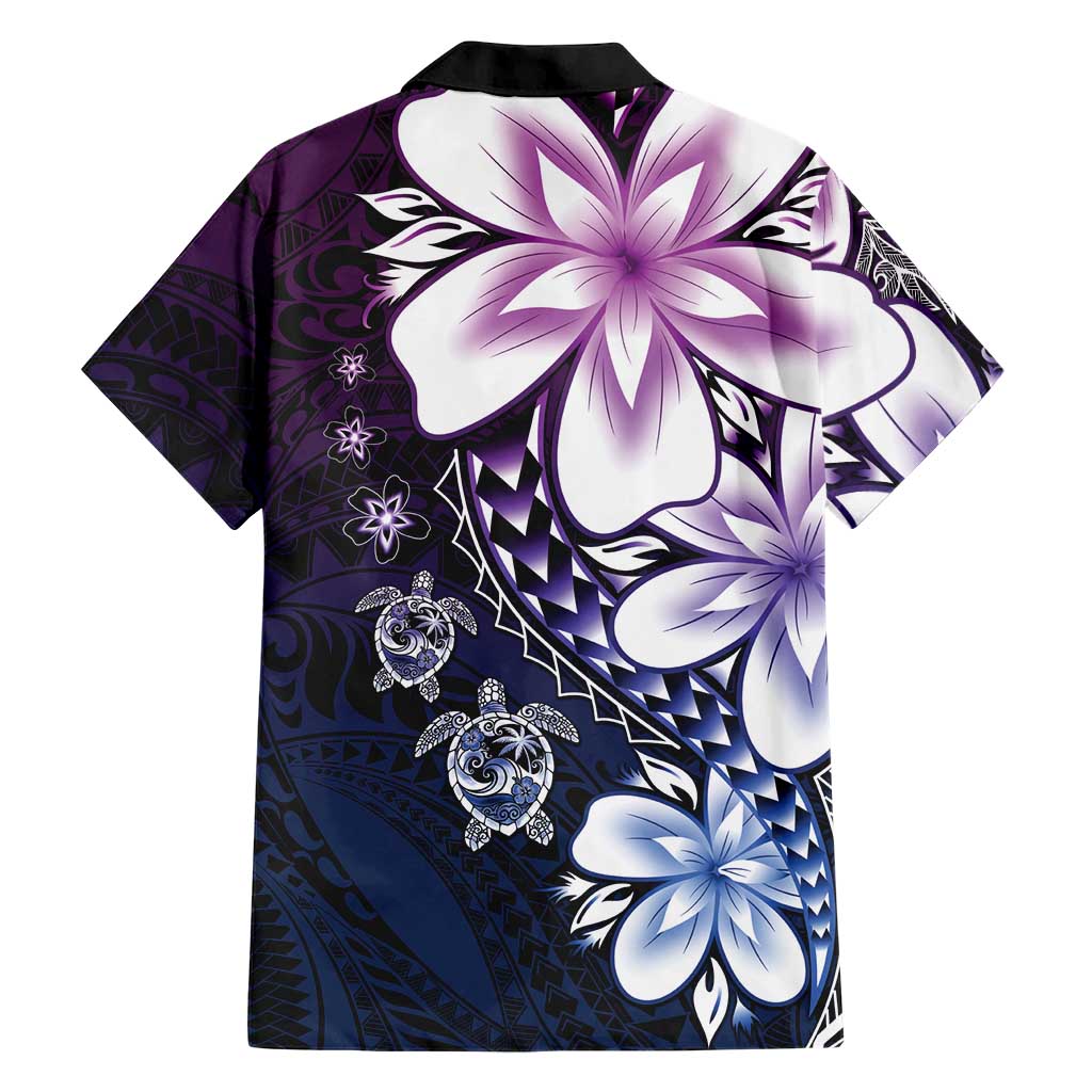Polynesia Romantic Valentine Family Matching Off Shoulder Short Dress and Hawaiian Shirt Sea Turtle Couple With Purple Gradient Plumeria