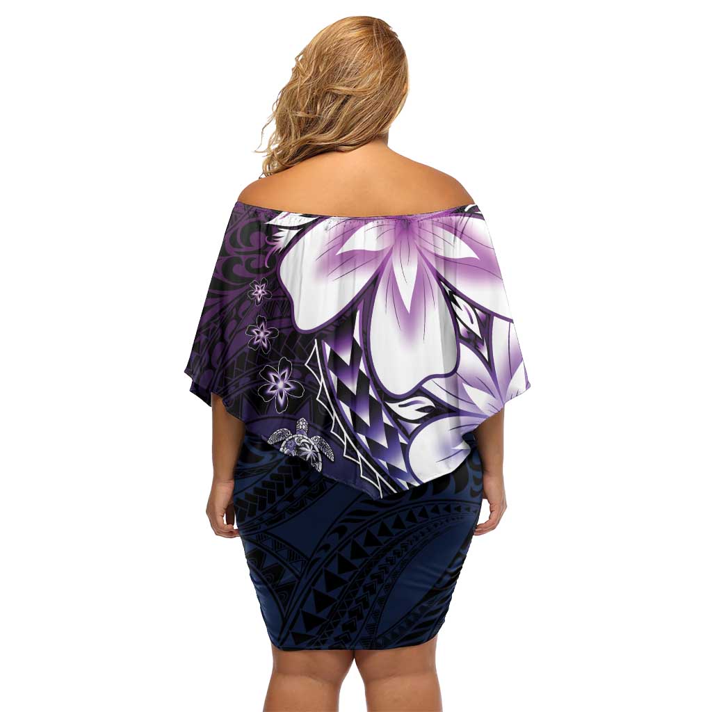 Polynesia Romantic Valentine Family Matching Off Shoulder Short Dress and Hawaiian Shirt Sea Turtle Couple With Purple Gradient Plumeria