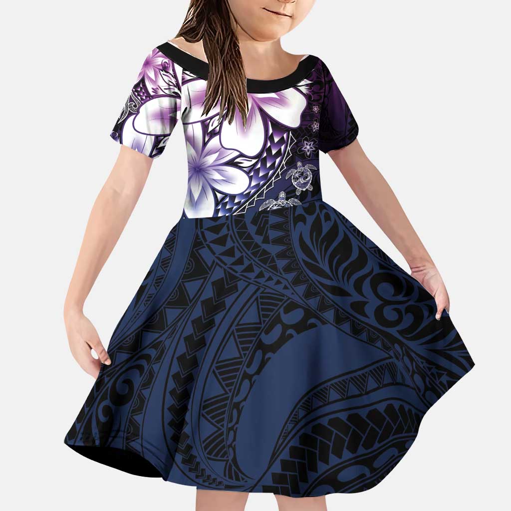 Polynesia Romantic Valentine Family Matching Puletasi and Hawaiian Shirt Sea Turtle Couple With Purple Gradient Plumeria LT05 Daughter's Dress Purple - Polynesian Pride