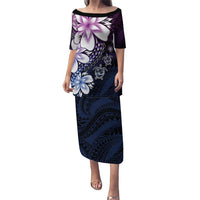 Polynesia Romantic Valentine Family Matching Puletasi and Hawaiian Shirt Sea Turtle Couple With Purple Gradient Plumeria LT05 Mom's Dress Purple - Polynesian Pride