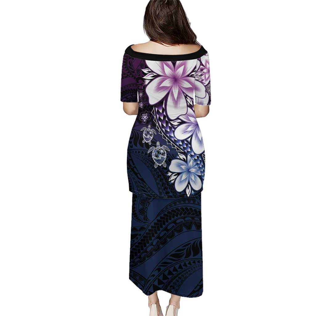 Polynesia Romantic Valentine Family Matching Puletasi and Hawaiian Shirt Sea Turtle Couple With Purple Gradient Plumeria LT05 - Polynesian Pride