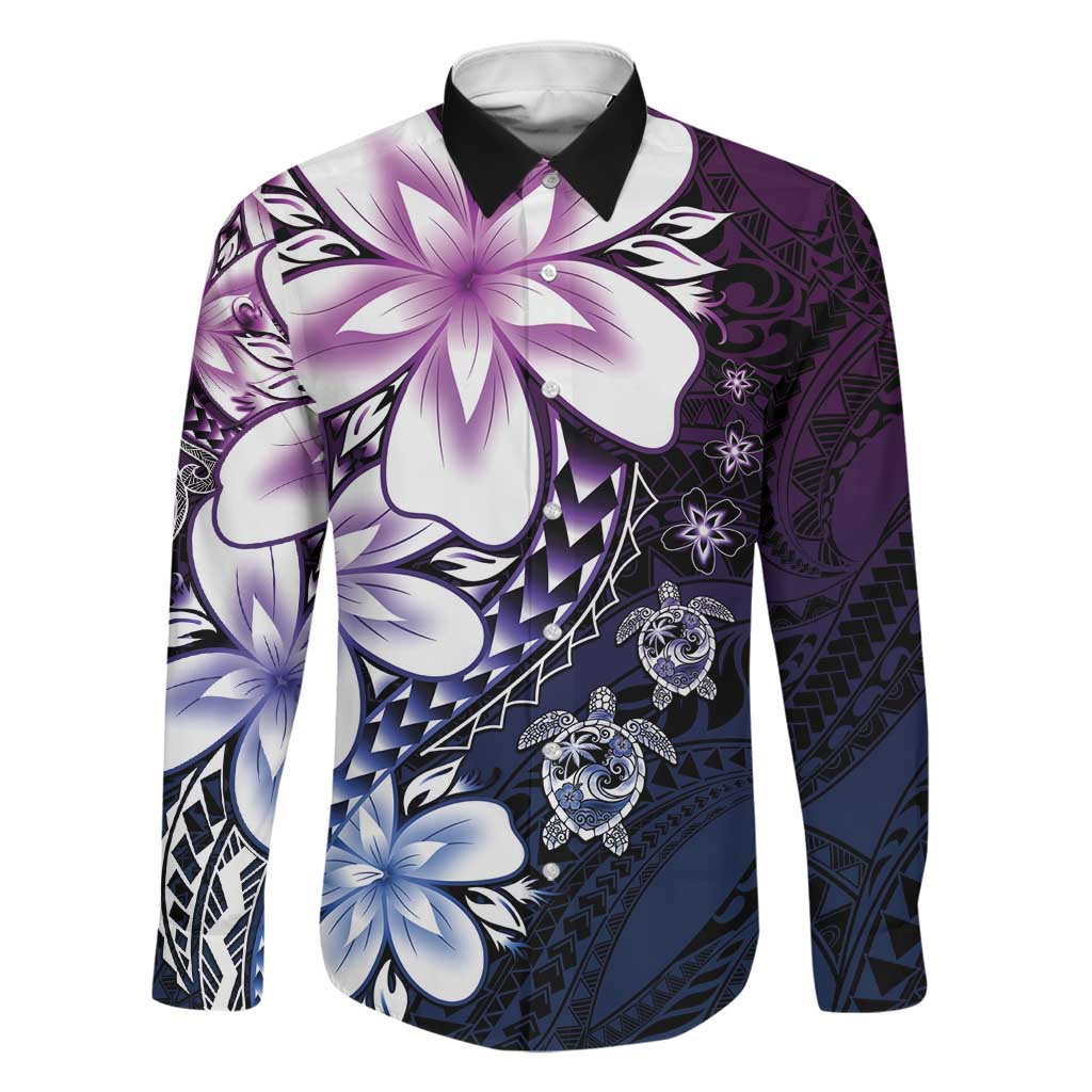 Polynesia Romantic Valentine Family Matching Short Sleeve Bodycon Dress and Hawaiian Shirt Sea Turtle Couple With Purple Gradient Plumeria LT05 Dad's Shirt - Long Sleeve Purple - Polynesian Pride