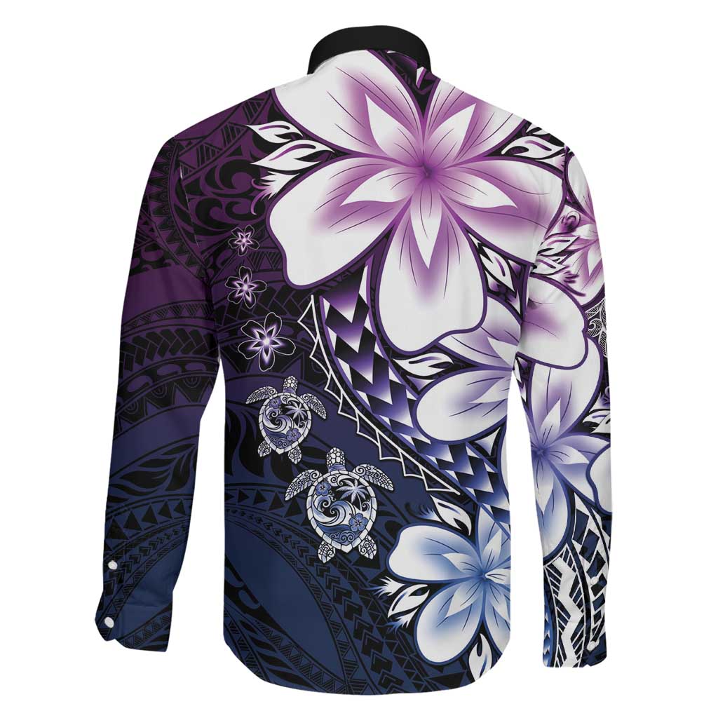 Polynesia Romantic Valentine Family Matching Short Sleeve Bodycon Dress and Hawaiian Shirt Sea Turtle Couple With Purple Gradient Plumeria LT05 - Polynesian Pride