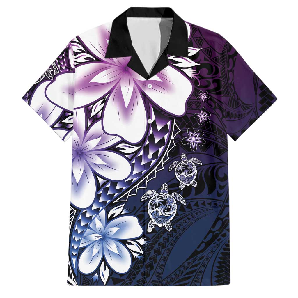 Polynesia Romantic Valentine Family Matching Summer Maxi Dress and Hawaiian Shirt Sea Turtle Couple With Purple Gradient Plumeria