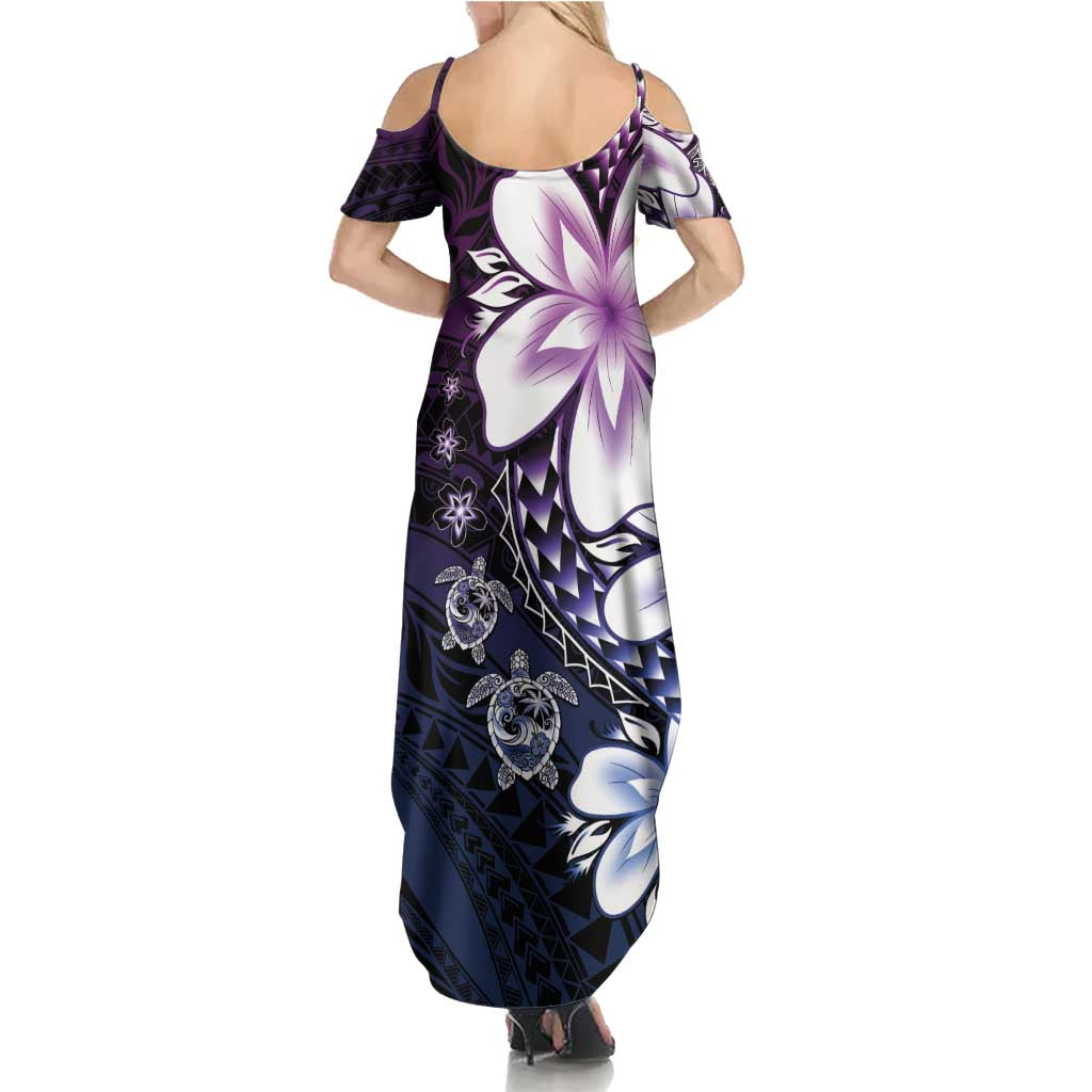 Polynesia Romantic Valentine Family Matching Summer Maxi Dress and Hawaiian Shirt Sea Turtle Couple With Purple Gradient Plumeria
