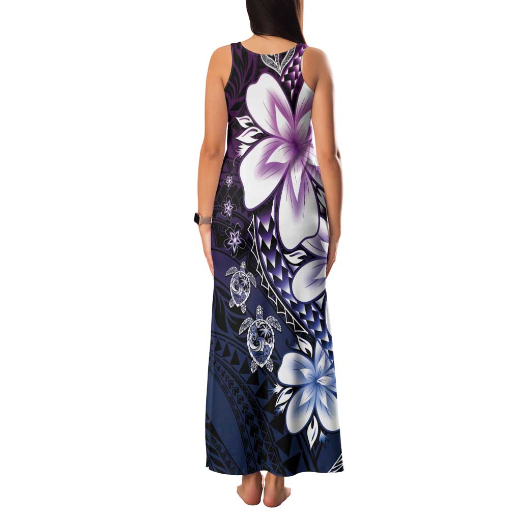 Polynesia Romantic Valentine Family Matching Tank Maxi Dress and Hawaiian Shirt Sea Turtle Couple With Purple Gradient Plumeria